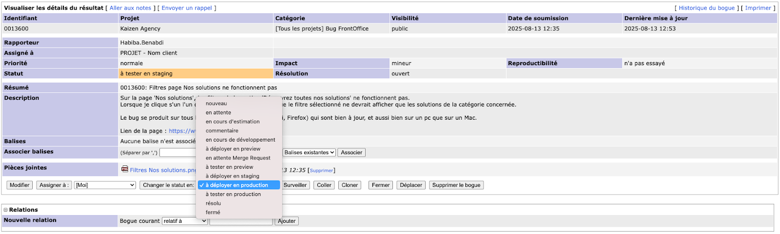 Screen 5. Changement de statut + 5. Assignation
