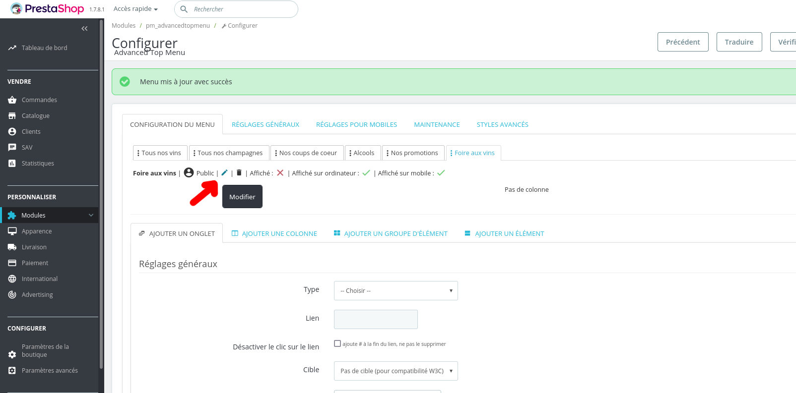 Interface Advanced Top Menu